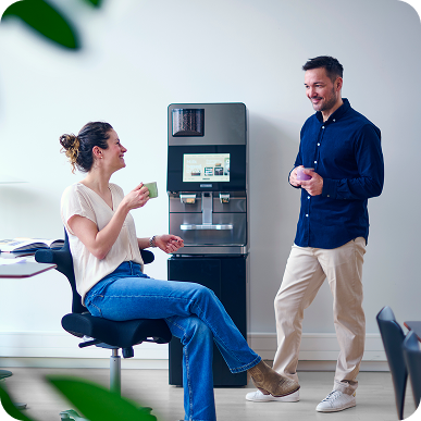 talking colleagues with coffee